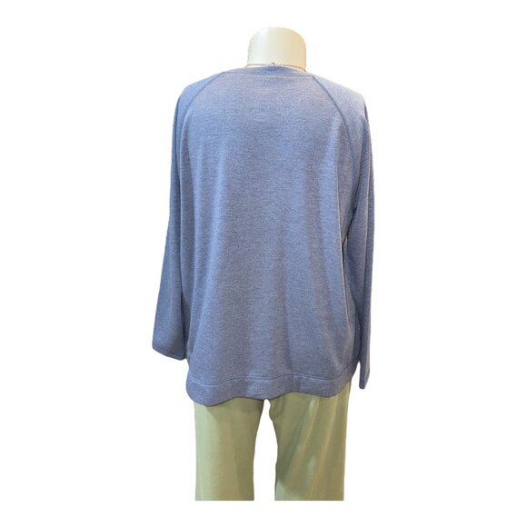 St. John's Bay Size 2X Blue Batik Print Raglan Long Sleeve Round Neck Top - Picture 3 of 9